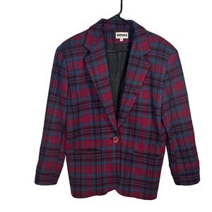 Gantos Vintage 80s Wool Plaid Single Button Blazer, Size S